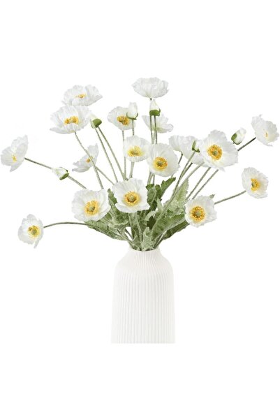 Nettenevime Yapay Çiçek Gelincik Çiçeği Kar Beyaz Renk 3 Çiçek 1 Tomurcuk 59Cm