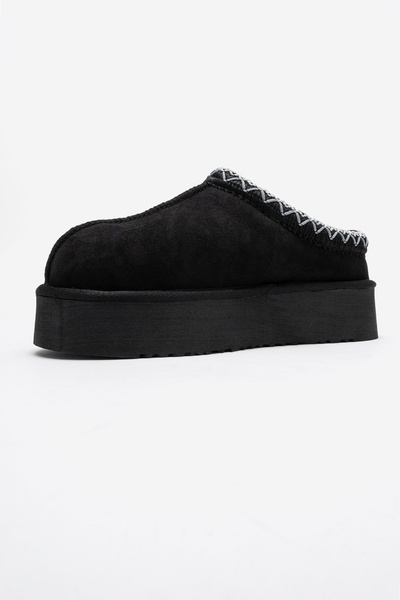 LuviShoes Γυναικείες χειμερινές παντόφλες με χοντρή σόλα AVELIA από γνήσιο δέρμα μαύρου σουέτ