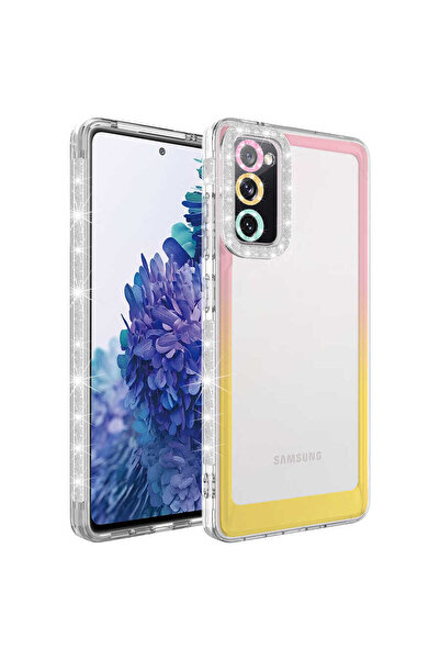 Aden Galaxy S20 Fe Compatible Laden Protected Parking Case with Glitter and Color Transition Design-Pink-Yellow