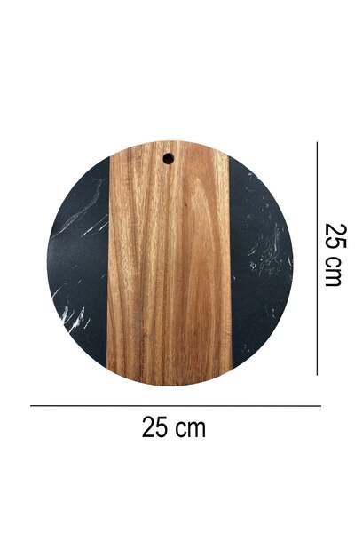 SanDonna Round kitchen chopping board made of black marble and wood - small