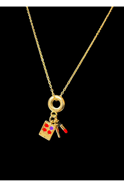 Aleda Steel Gold Color Makeup Palette Figure Charm Model Women's Necklace