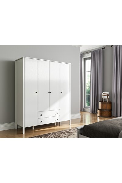 Sakura Ahşap Hunerika Malen 4 Kapak 2 çekmeceli Gardırop-Wood Beyaz-Minifiks ...