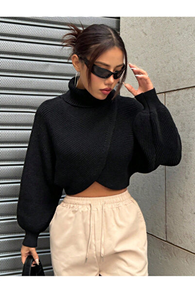SÇLK TEKSTİL Πλεκτό πουλόβερ με μανίκια με μπαλόνια διπλό πέτο