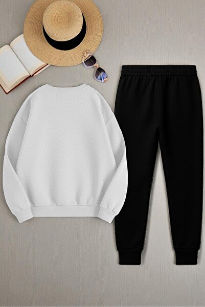 uyguntarz Unisex Los Angeles Printed Oversize Crew Neck Sweatshirt 2-Piece Tracksuit Set