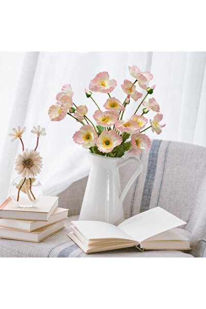 Nettenevime Yapay Çiçek Gelincik Çiçeği Pembe Açık Renk 3 Çiçek 1 Tomurcuk 59Cm