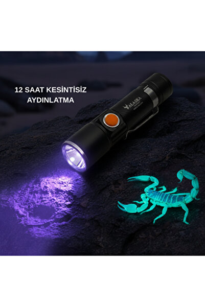 farissu ALASKA ULTRA PARLAK ŞARJLI UV LED AKREP FENERİ