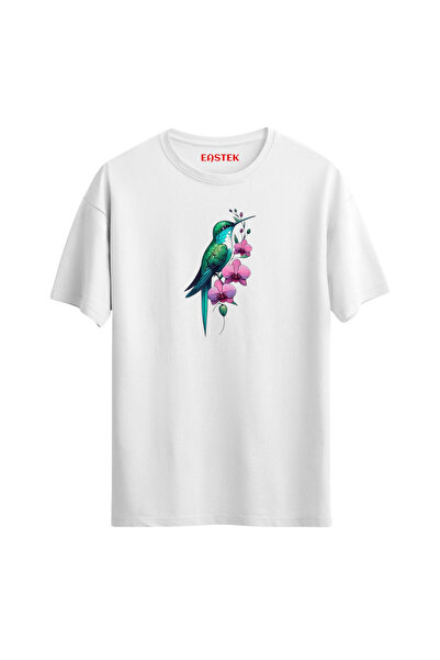 Açık Garaj Hummingbird Floral Print T-Shirt, Men's T-Shirt, Women's T-Shirt, Unisex T-Shirt