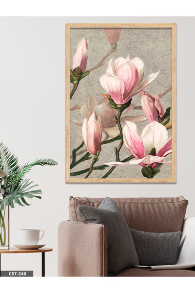 CeSht Pembe Manolya Tek Parça Ahşap Çerçeveli Tablo