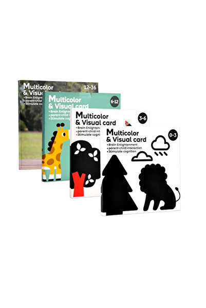 SARALMA Set 4 cărți pentru stimularea vizuală a bebelușului, imagini negre, a...