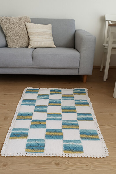 Sfmstore El Örgüsü Kare Desenli Minder / Küçük Yolluk – 80x80 cm