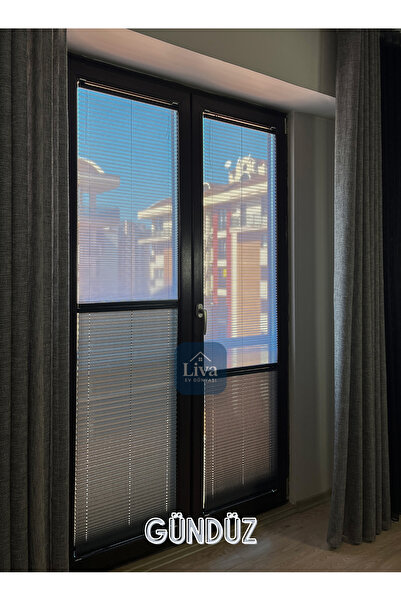 Liva Ev Dünyası Çiftli Sistem Plise Perde | Natural Tül İle Gece-Gündüz Kullanım | Cam Balkon, Ev ve Ofis Perdesi