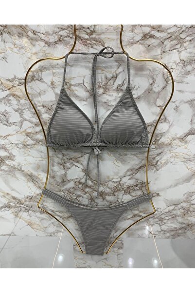 VAJESTO Women's Lycra Stretchy Bottom Brazilian Halter Neck Stylish Drawstring Triangle Bikini Set