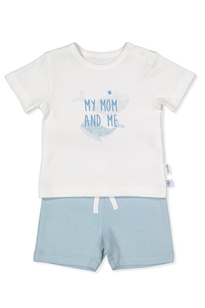 Bebetto طقم بيجامة مع شورت إنترلوك مكون من قطعتين (لون الحوت) أزرق