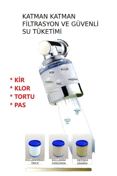 Mikasso Pas Tortu Klor Kireç Önleyici Pamuk Filtreli Musluk Başlığı Su Tasarr...