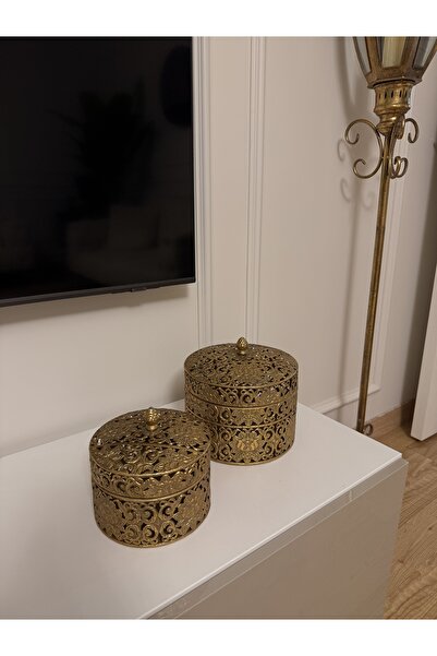 THE LİNSE Metal Dekoratif Yuvarlak Kutu Takımı 16*15 ve 20*19 cm