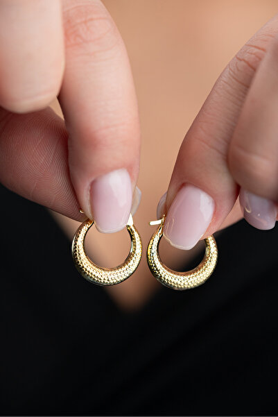 ESSARE 925 Ayar Gümüş Gold Rengi Noktalı Halka Tasarım Şarnel Küpe
