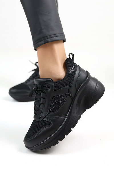 Encool Černé dámské tenisky pro volný čas Sportovní vysoká podrážka s barevnými variantami s detaily flitrů