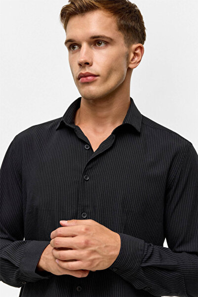 SÜVARİ Slim Düz Klasik Yaka Siyah Erkek Gömlek Gm1008400336