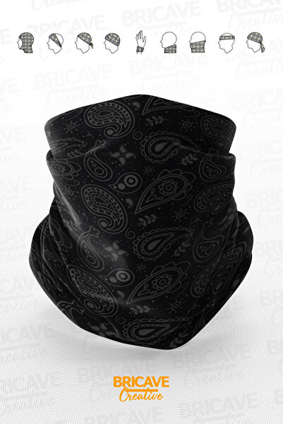 Bricave Siyah Paisley Desenli Motosiklet Bandana Boyunluk Maske