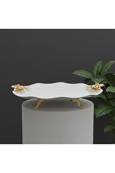 ÇNR Home Collection Metal ayaklı semazen porselen pasta sunumluk kurabiye