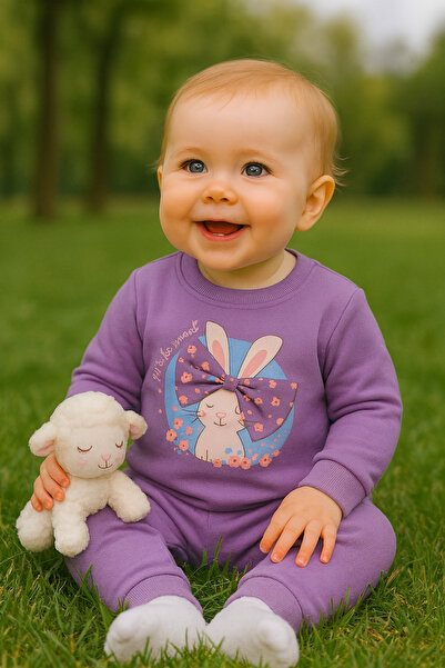 tuma collectıon Kız Çocuk Kışlık Eşofman Takımı Sweatshirt Alt Pamuklu Üç İplik Şardonlu 1-2-3-4 Yaş