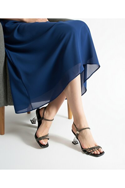 ALANCE Kadın Taşlı Şeffaf Topuklu Sandalet Topuklu Ayakkabı