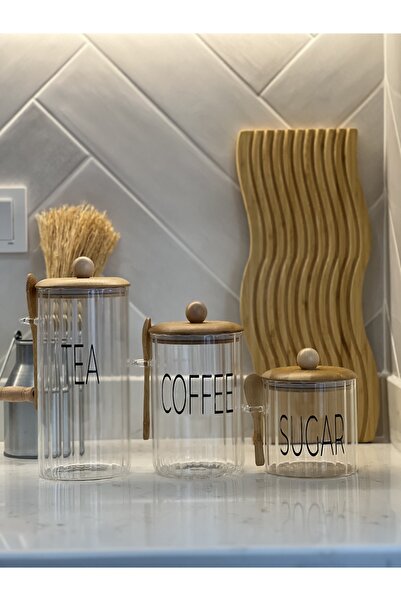 Sade Hediye طقم توابل مكون من 3 قطع مع أغطية من الخيزران وملعقة