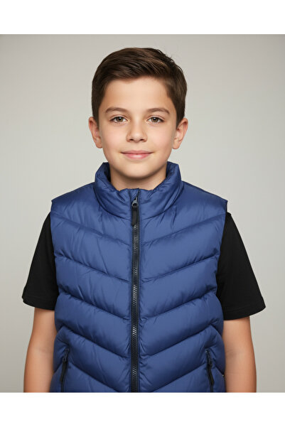 Genco Тъмносиня жилетка с пуф за момче