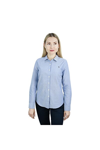 Giordano Women’s Slim Fit Cotton Oxford Shirt | Acute Collar with Embroidery