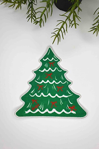 decofav Ağaç Form Minimal Yılbaşı Ağacı Nakış Kenar Kokteyl Peçetesi 1 Adet