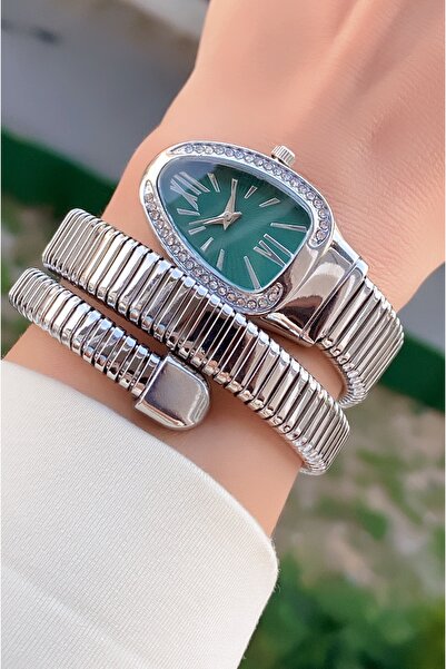 Merand Silver Color Special Design Stone Wrapped Snake Model Women's Wristwatch