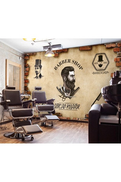 poster marketi Vintage Tuğla Barber Shop Duvar Kağıdı - Erkek Kuaför Dekoru