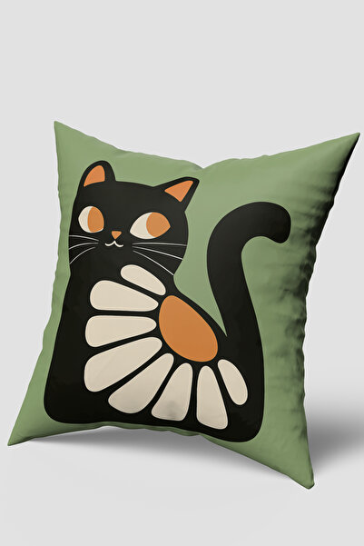 EsnafAli Πράσινο μαύρο κάλυμμα μαξιλαριού με χαριτωμένο σχέδιο γάτας