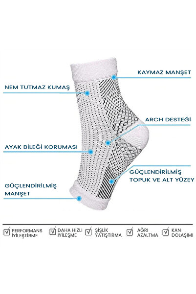 Gümrük Online Plantar Fasyait Destekli 3 Çift "6 Adet" S/M Beden Parmaksız Nöropati & Kompresyon Çorabı "SİYAH"