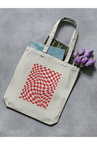 redame Checkerboard Pattern Red Pinterest Ribbons Y2K Retro Unisex Cloth Bag Tote Bag