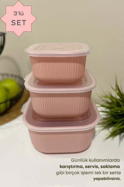 ViZKA طقم حاويات تخزين مكون من 3 قطع بغطاء شفاف، مجموعة أوعية مربعة