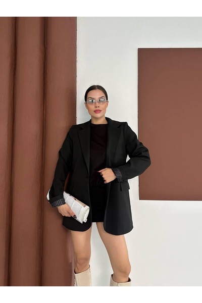 Ekim Store Çizgili Astarlı Oversize Blazer Ceket