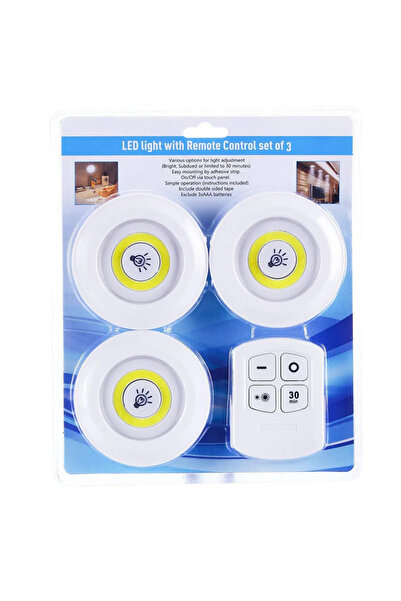 Wolawood Uzaktan Kumandalı Kablosuz LED Gece Lambası 3’lü Set Yapışkanlı Pill...