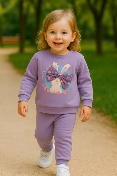 tuma collectıon Kız Çocuk Kışlık Eşofman Takımı Sweatshirt Alt Pamuklu Üç İplik Şardonlu 1-2-3-4 Yaş