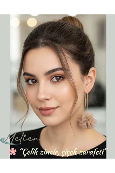 Melien New Steel Chain Exquisite Lace Fabric Flower Earrings Gold-Silver Long Dangle Evening Daily Jewelry