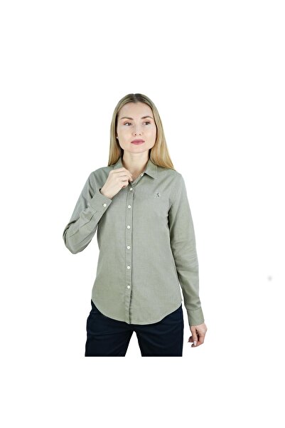 Giordano Women's Cotton Oxford Slim fit Shirt with Lion Embroidery