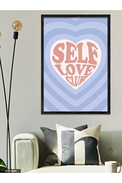 CeSht Self Love Club Heart Jednodijelna crna slika u drvenom okviru