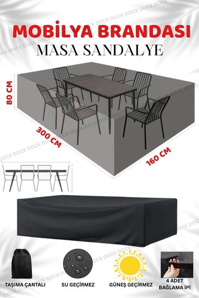 Dock MOBİLYA BRANDASI MASA VE SANDALYE TAM KAPAMA 300X160X80 CM (SİYAH)