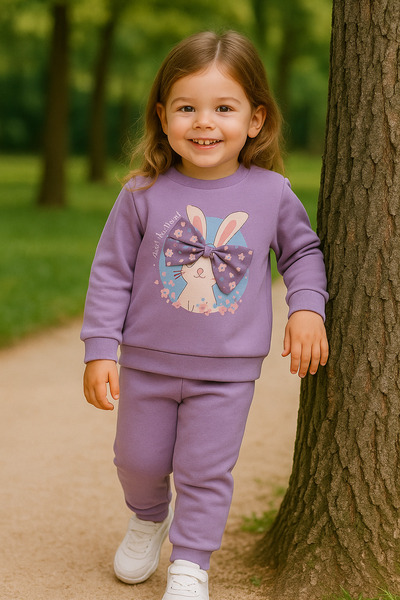 tuma collectıon Kız Çocuk Kışlık Eşofman Takımı Sweatshirt Alt Pamuklu Üç İplik Şardonlu 1-2-3-4 Yaş