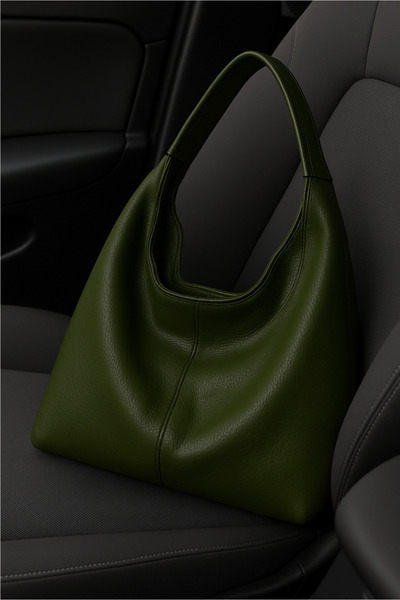 Adelina Bags Geantă de umăr și tote mare, verde kaki, cu textura moale pentru femei