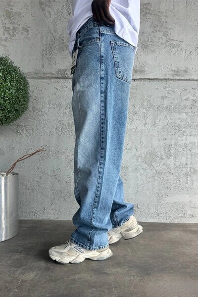 MADZEYMODA Ανδρικό τζιν παντελόνι Relax Baggy ανοιχτό μπλε τζιν KE-924