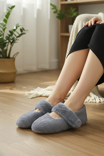 CEYDA SHOES Women's Cream Thick-Strapped Plush Furry Daily Lightweight Home Office Outdoor Ballet Shoes