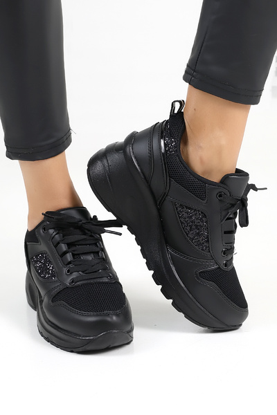 Encool Černé dámské tenisky pro volný čas Sportovní vysoká podrážka s barevnými variantami s detaily flitrů