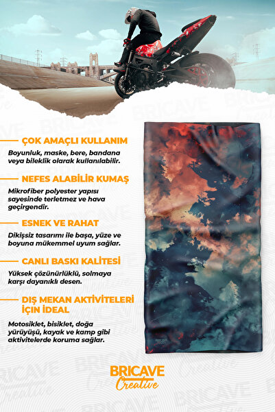 Bricave Turuncu-Lacivert Desenli Motosiklet Bandana Boyunluk Maske