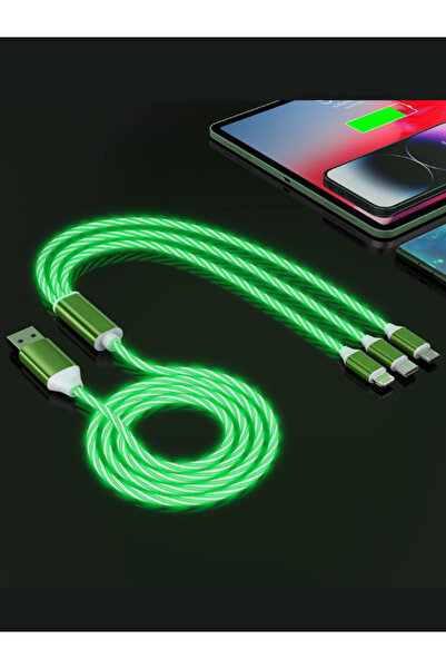 BeeShine 3'ü 1 arada ışıklı şarj kablosu yeşil